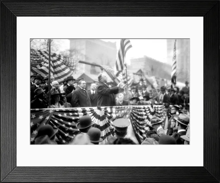 Framed Print : President William Taft (1857-1930) speaking on a flag draped podium in 1909