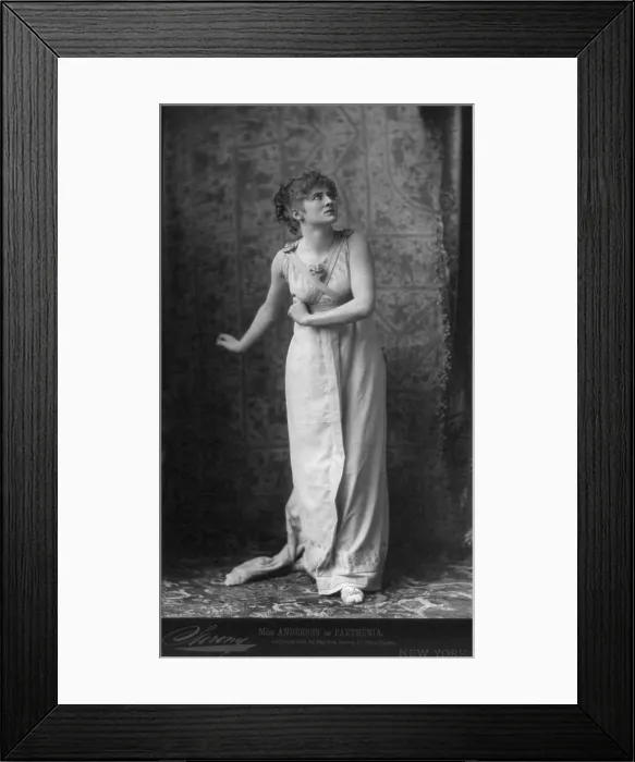 Framed Print : Mary Anderson de Navarro (1859-1940), American actress in role of Parthenia, the Grecian girl who tames a barbarian in an adaptation of the German play, INGOMAR. 1883 Framed Print : Mary Anderson de Navarro (1859-1940), American actress in role of Parthenia, the Grecian girl who tames a barbarian in an adaptation of the German play, INGOMAR. 1883
