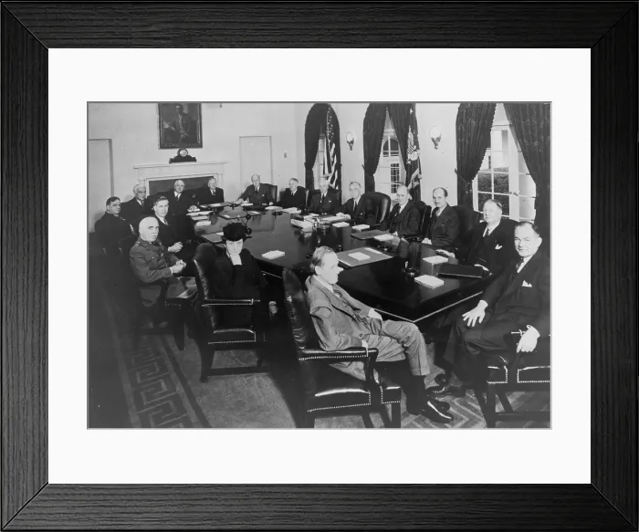 Framed Print : President Roosevelt meeting with his war cabinet in Washington, D.C. Dec, 19, 1941