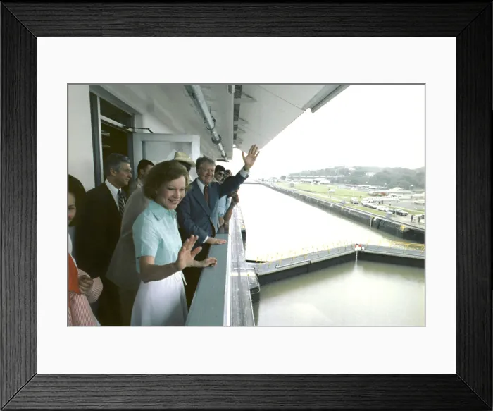 Framed Print : President and Rosalynn Carter visit one of the Mira Floras Locks along the Panama Canal on the day after the final signing of the ratified Panama Canal Treaty returning the Canal