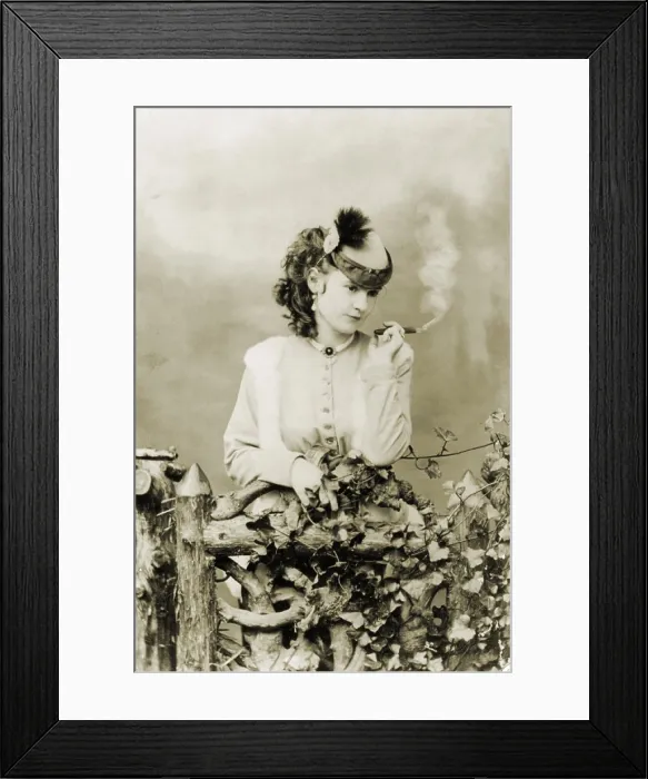 Framed Print : Lotta Crabtree, (1847-1924), popular American actress smoking a cigar in a 1868 portrait by J. Gurney