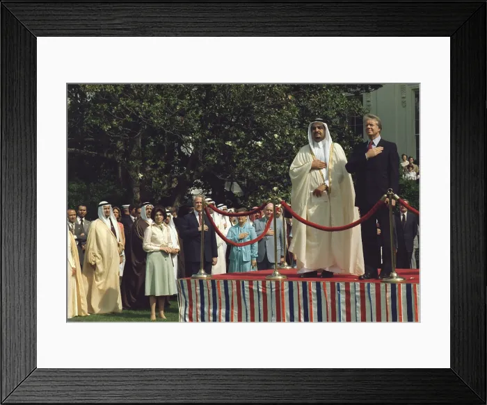Framed Print : President Carter and Prince Fahd bin Abd al-Aziz Al-Saud 1921-2005 Crown Prince of Saudi Arabia during a welcoming ceremony at the White House Framed Print : President Carter and Prince Fahd bin Abd al-Aziz Al-Saud 1921-2005 Crown Prince of Saudi Arabia during a welcoming ceremony at the White House