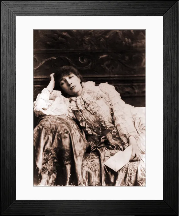 Framed Print : Sarah Bernhardt (1844-1923), French actress, reclining on a divan in an 1880's portrait