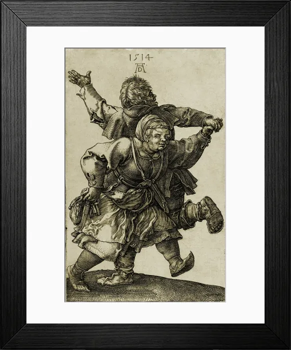 Framed Print : Dancing German peasant couple. Albrecht Durer engraving of 1514 Framed Print : Dancing German peasant couple. Albrecht Durer engraving of 1514