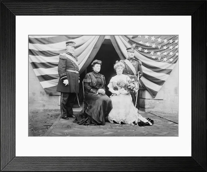 Framed Print : General Frederick Grant (1850-1912), son of President Grant, and General Leonard Wood (right) with their wives. Both men served in the Philippines during the Spanish American War