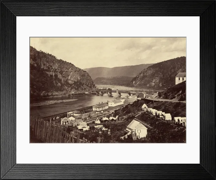 Framed Print : Harper's Ferry. Photograph shows what was left of the armory at Harpers Ferry, West Virginia, at the confluence of the Shenandoah and Potomac rivers