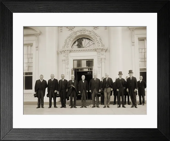 Framed Print : U.S. Supreme Court in 1924 posing at the White House. Left to right: McReynolds, Butler, Brandeis, Van Devanter, McKenna, Taft, Holmes, Sutherland, Sanford