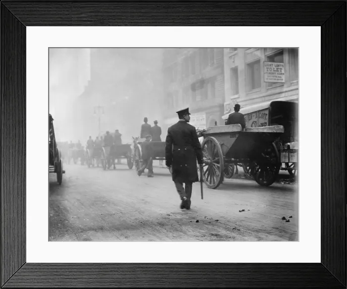 Framed Print : New York City, garbage collector's strike, police protecting garbage carts, photograph, November, 1911