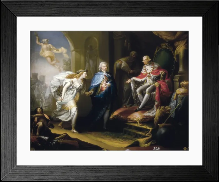 Framed Print : APARICIO INGLADA, Jose (1773-1838). Godoy Presenting Peace to Charles IV. 1796. Allegory of the Peace of Basel (1795) which ended the Convention War between Spain and France Framed Print : APARICIO INGLADA, Jose (1773-1838). Godoy Presenting Peace to Charles IV. 1796. Allegory of the Peace of Basel (1795) which ended the Convention War between Spain and France