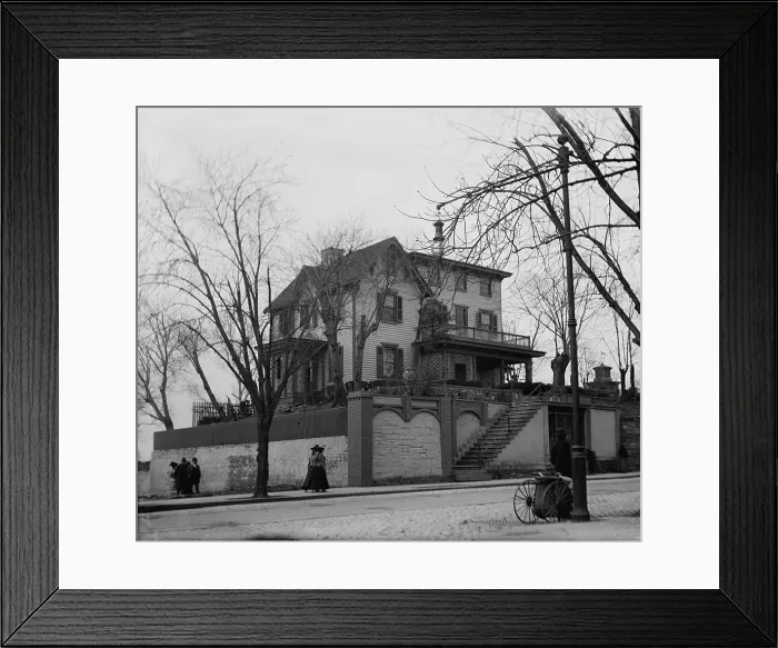 Framed Print : Old house, garbage collector at front right, photograph, 1918-1920 Framed Print : Old house, garbage collector at front right, photograph, 1918-1920