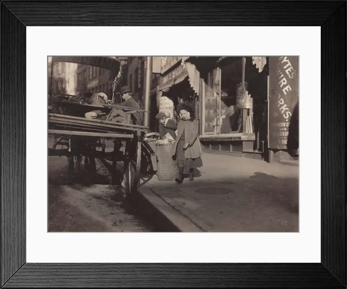 Framed Print : Child labor, among ash barrels, garbage cleaners, Boston, Massachusetts, photograph by Lewis Wickes Hine, October, 1909