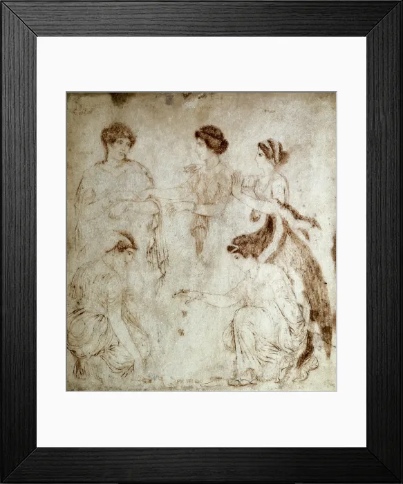 Framed Print : The Knucklebone Players. 1st c. Drawing on marble. Roman art. Early Empire. Drawing. ITALY. Naples. National Museum of Archaeology. Proc: ITALY. Herculaneum