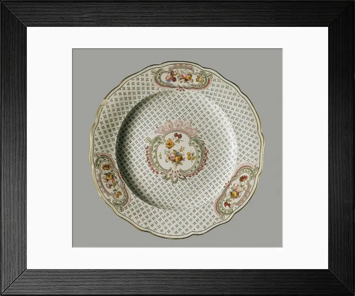 Framed Print : Plate decorated with flowers and fruits (18th c.). Baroque art. Ceramics. FRANCE. Svres. Sevres National Museum for Ceramics. Proc: FRANCE. Svres