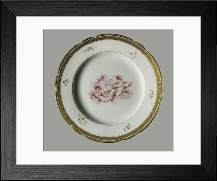 Framed Print : Plate (1798), decorated with Cupids playing flute. China / Porcelain. FRANCE. Svres. Sevres National Museum for Ceramics. Proc: AUSTRIA. Vienna Framed Print : Plate (1798), decorated with Cupids playing flute. China / Porcelain. FRANCE. Svres. Sevres National Museum for Ceramics. Proc: AUSTRIA. Vienna