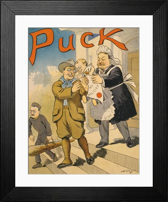 Framed Print : Cartoon commenting on the transition from Roosevelt to Taft presidency in 1909 Framed Print : Cartoon commenting on the transition from Roosevelt to Taft presidency in 1909
