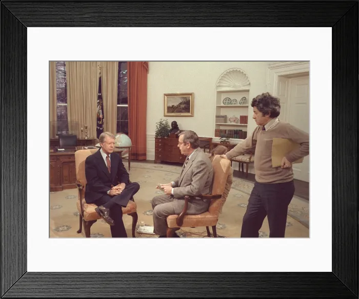 Framed Print : Jimmy Carter prepares for an interview with NBC Anchor John Chancellor while Gerald Rafshoon stands by. Ca. 1977-1980 Framed Print : Jimmy Carter prepares for an interview with NBC Anchor John Chancellor while Gerald Rafshoon stands by. Ca. 1977-1980