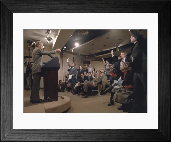 Framed Print : President Jimmy Carter at his 44th White House Presidential Press Conference. 1978
