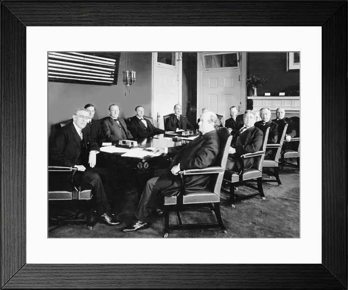 Framed Print : Woodrow Wilson (1856-1924) and his first Cabinet in 1913. To his immediate left is William McAdoo, Sec. of Treasury, and to his right, Williams Jennings Bryan, Sec. of State