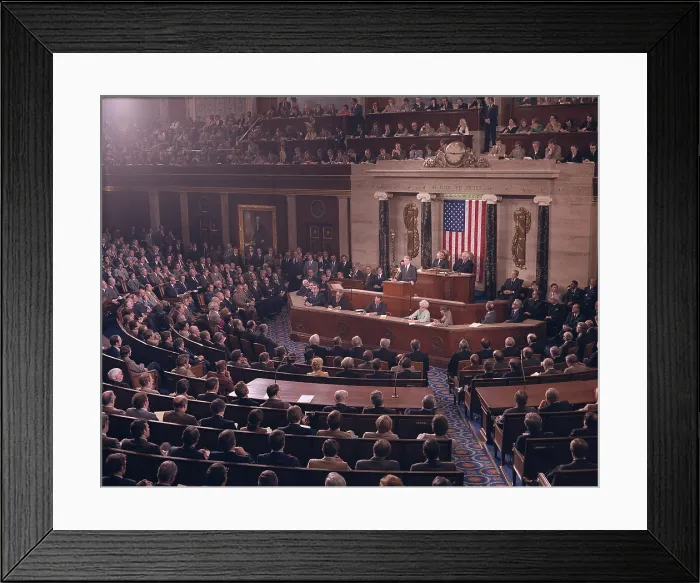 Framed Print : Jimmy Carter presents his State of the Union Speech to Congress addressing as critical issues the energy crisis unemployment inflation the trade deficit income tax cuts public
