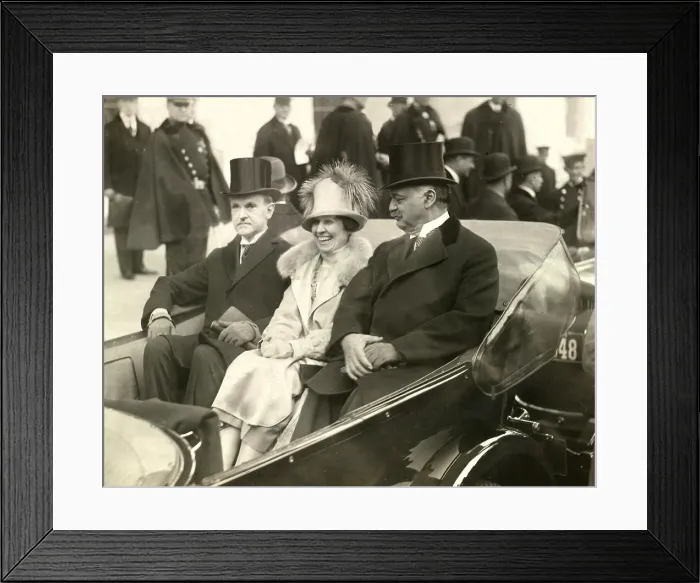 Framed Print : President Calvin Coolidge (1872-33), Mrs. Coolidge (1879-1957), incoming Vice President Charles Curtis on the way to the Capitol for their inauguration in March 1929 Framed Print : President Calvin Coolidge (1872-33), Mrs. Coolidge (1879-1957), incoming Vice President Charles Curtis on the way to the Capitol for their inauguration in March 1929