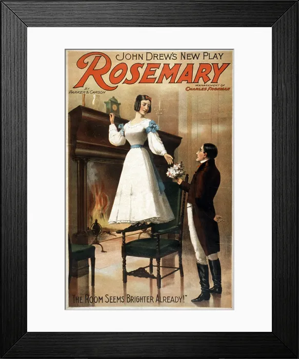 Framed Print : Poster for Charles Froman's 1896 play, ROSEMARY, starring John Drew, Louis Napoleon Parker, and Murray Carson. Color lithograph, 1896