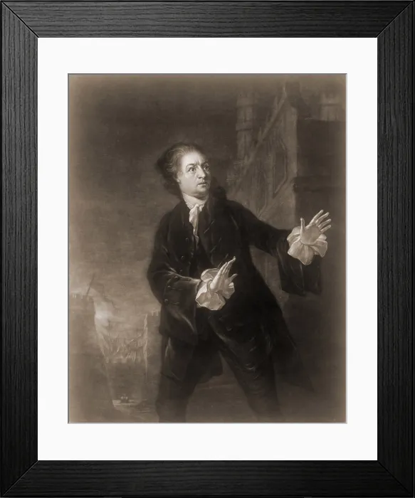 Framed Print : David Garrick (1717-1779), English actor, playwright, and producer in the role of Hamlet, Act 1, Scene 4. 1754 engraving