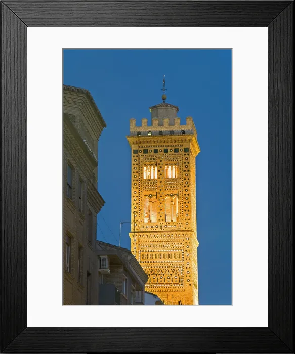 Framed Print : SPAIN. Zaragoza. Bell tower of Santa Maria Magadelna's church, 14th century. Mudejar art. Architecture