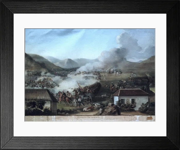 Framed Print : BoyacA battle, Bolivar's soldiers defeating Jose M.Barreiro's royalist soldiers, making sure Nueva Granada was independent. Painting Framed Print : BoyacA battle, Bolivar's soldiers defeating Jose M.Barreiro's royalist soldiers, making sure Nueva Granada was independent. Painting