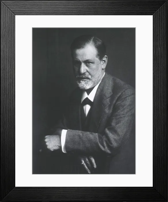 Framed Print : Sigmund Freud (1856-1939), with arms resting on back of chair. Photogravure by Max Halberstadt, who was also the husband of Freud's youngest daughter Sophie. Ca. 1905 Framed Print : Sigmund Freud (1856-1939), with arms resting on back of chair. Photogravure by Max Halberstadt, who was also the husband of Freud's youngest daughter Sophie. Ca. 1905