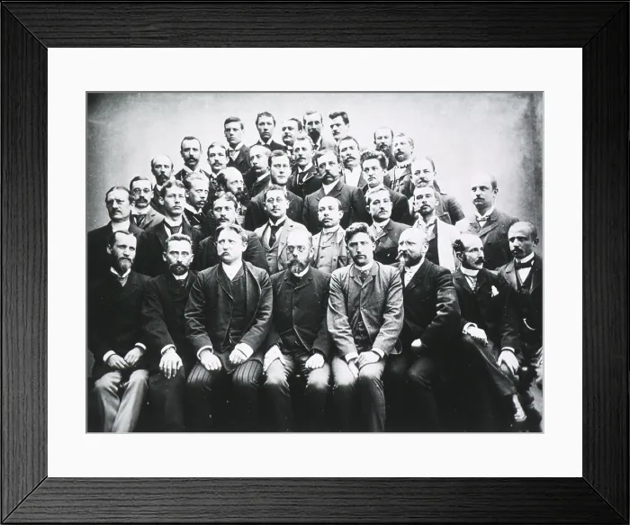Framed Print : Robert Koch (1843-1910), photographed with the first post graduate course given in Bacteriology in Berlin, 1891 Framed Print : Robert Koch (1843-1910), photographed with the first post graduate course given in Bacteriology in Berlin, 1891
