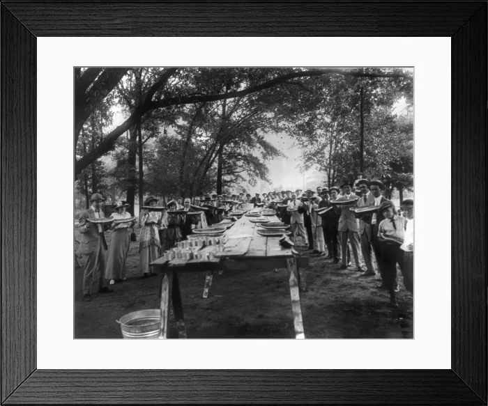 Framed Print : Summer, Commercial Club entertaining with watermelons and lemonade, photograph 1917