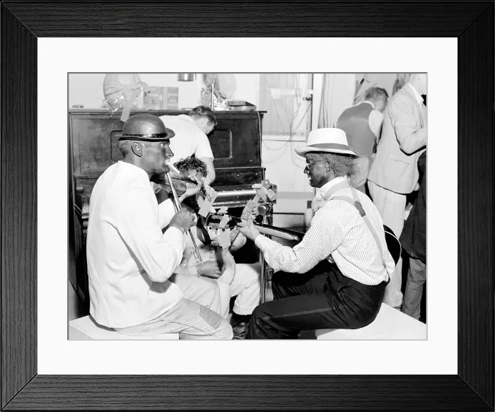 Framed Print : Folk Music. Itinerant laborers in blackface provide music for dancing at Shafter camp for migrants. Halloween party, Shafter, California, photo by Dorothea Lange, 1938 Framed Print : Folk Music. Itinerant laborers in blackface provide music for dancing at Shafter camp for migrants. Halloween party, Shafter, California, photo by Dorothea Lange, 1938