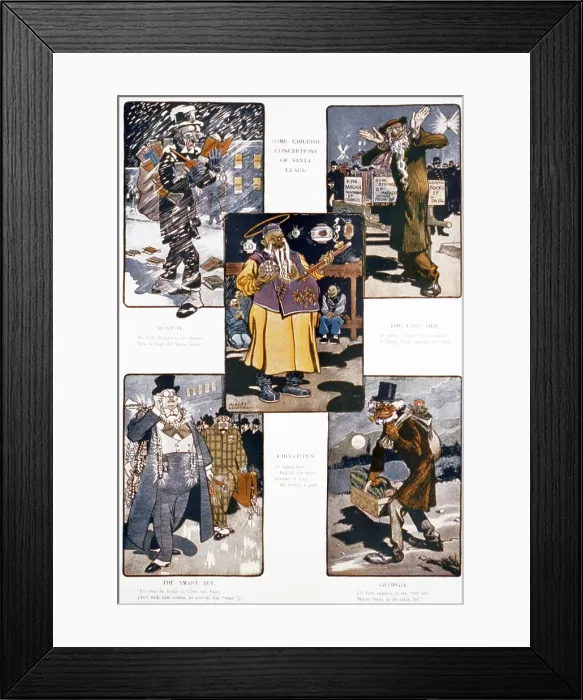 Framed Print : Caricatures during Christmas, title: Some childish concepts of Christmas, Orthodox Jew reading book by Emerson in Boston in snow Framed Print : Caricatures during Christmas, title: Some childish concepts of Christmas, Orthodox Jew reading book by Emerson in Boston in snow