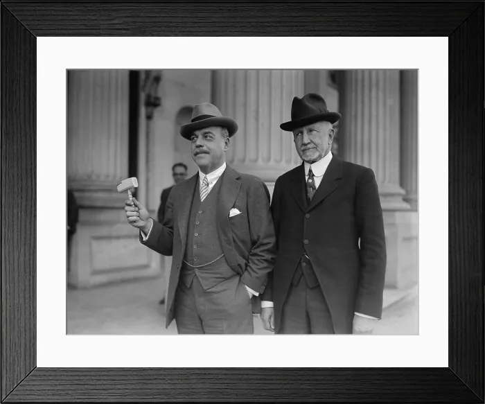 Framed Print : Frederick Gillette, leaving his position as Speaker of the House of Representative for a Senate seat, hands his gavel to Nicholas Longworth, the new Speaker. Feb. 28, 1925