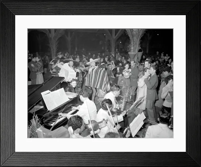 Framed Print : Charro Days fiesta. Dance at El Rancho Grande, Brownsville, Texas. 1942
