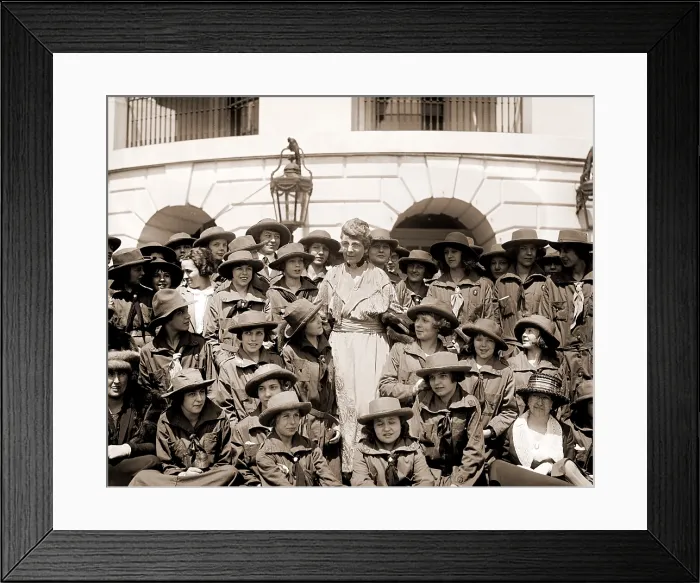 Framed Print : Florence Harding (1860-1924), meets with a group of Girl Scouts at the White House. April 22, 1922