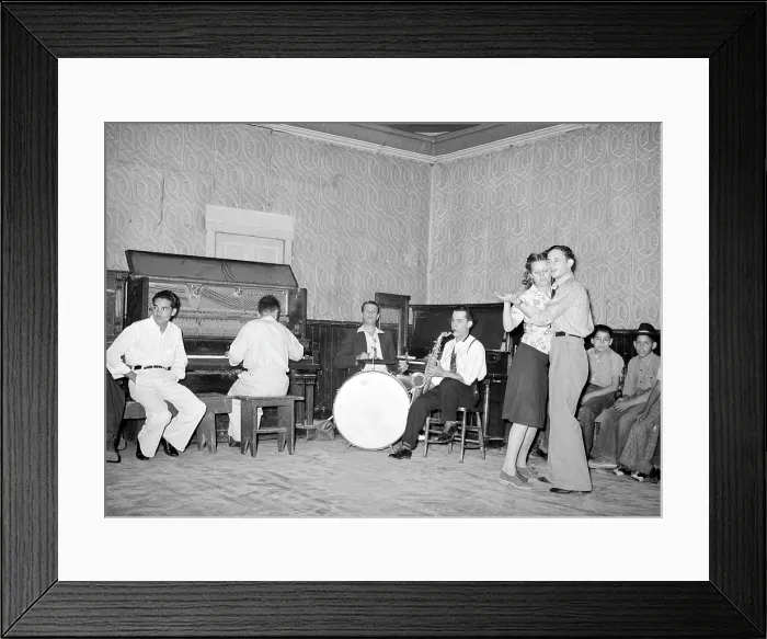 Framed Print : Folk Music. Orchestra and dancers at payday dance. Mogollon, New Mexico. Lee Russell, photographer, 1940