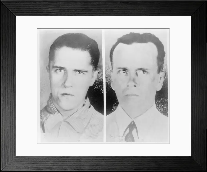 Framed Print : Alvin Francis Creepy Karpis Karpowic (left) and Arthur R. Doc Barker mugshots (right). The two Barker Gang members were suspected of kidnapped Edward G