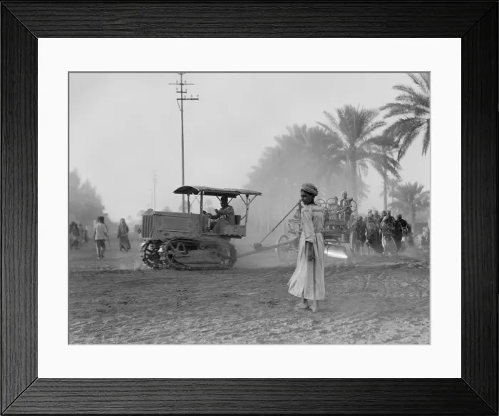 Framed Print : Medical College, tractor pulling a cart to the Baghdad and road building, Iraq, photograph September 26, - October 12, 1932