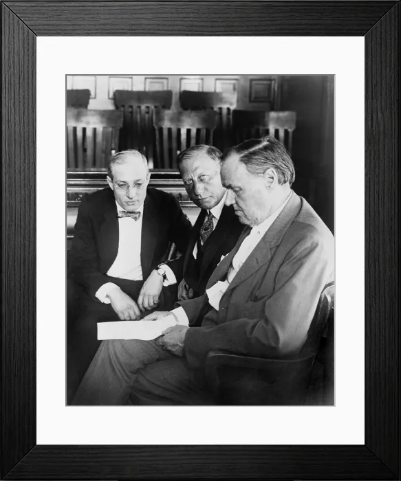 Framed Print : Clarence Darrow (1857-1938), famous lawyer to murderers and left wingers, confers with fellow defense lawyers in Leopold-Loeb case, Walter and Benjamin Bachrach Framed Print : Clarence Darrow (1857-1938), famous lawyer to murderers and left wingers, confers with fellow defense lawyers in Leopold-Loeb case, Walter and Benjamin Bachrach