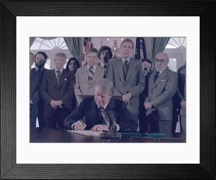 Framed Print : Jimmy Carter signs the Endangered American Wilderness Act which added 1.3 million acres to protected national lands. October 21 1978