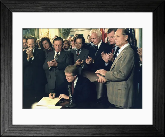Framed Print : Jimmy Carter signs Airline Deregulation Act authored by Senators Edward Kennedy and Howard Cannon
