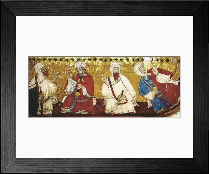 Framed Print : Alhambra. SPAIN. Granada. Alhambra. Wood cupola decorating the Hall of the Kings or Hall of Justice. Painting depicting the first ten Kings of the Nazari dynasty Framed Print : Alhambra. SPAIN. Granada. Alhambra. Wood cupola decorating the Hall of the Kings or Hall of Justice. Painting depicting the first ten Kings of the Nazari dynasty