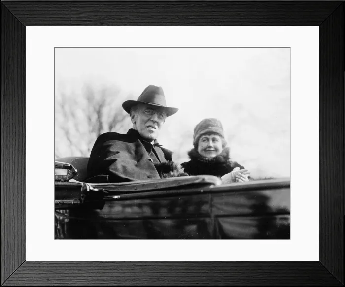 Framed Print : Ex-President Woodrow Wilson (1856-1924) and his second wife, Edith Bolling Galt Wilson riding in an open carriage in Washington, DC in 1923 Framed Print : Ex-President Woodrow Wilson (1856-1924) and his second wife, Edith Bolling Galt Wilson riding in an open carriage in Washington, DC in 1923