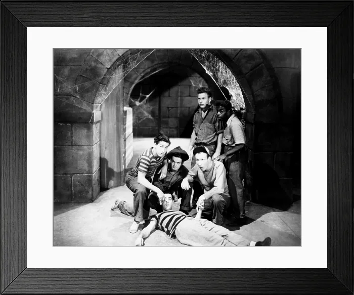 Framed Print : SPOOKS RUN WILD, from left, Bobby Jordan, Leo Gorcey, David Gorcey, (on ground), Huntz Hall, Donald Haines, Ernest Morrison, 1941 Framed Print : SPOOKS RUN WILD, from left, Bobby Jordan, Leo Gorcey, David Gorcey, (on ground), Huntz Hall, Donald Haines, Ernest Morrison, 1941