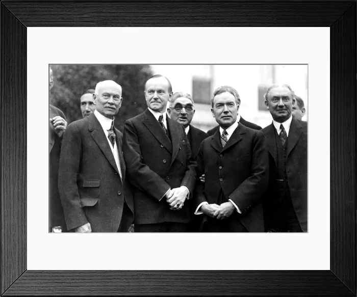 Framed Print : President Calvin Coolidge (1872-33) with Judge Elbert Henry Gary (1846-1927) and John D. Rockefeller, Jr. (1874-1960) and others Framed Print : President Calvin Coolidge (1872-33) with Judge Elbert Henry Gary (1846-1927) and John D. Rockefeller, Jr. (1874-1960) and others