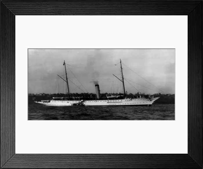 Framed Print : Starboard view of the presidential yacht Mayflower with bow to right. The Mayflower served was in service from 1909 through 1932