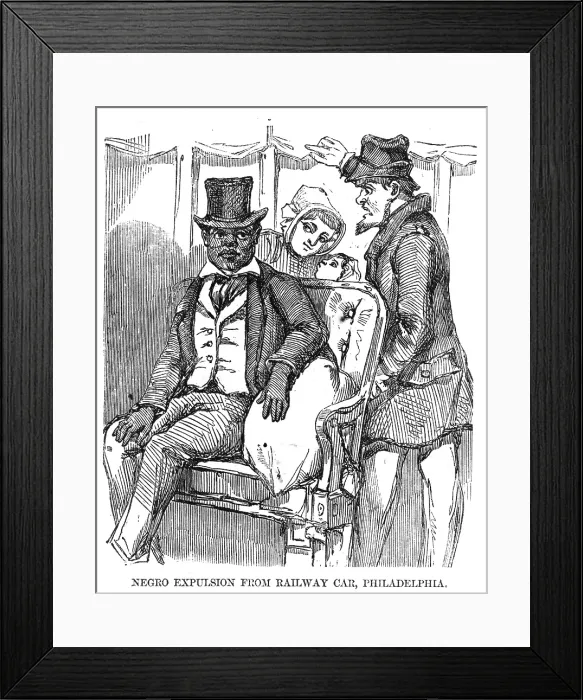 Framed Print : Negro expulsion from railway car, Philadelphia. Woodcut, September 27, 1856