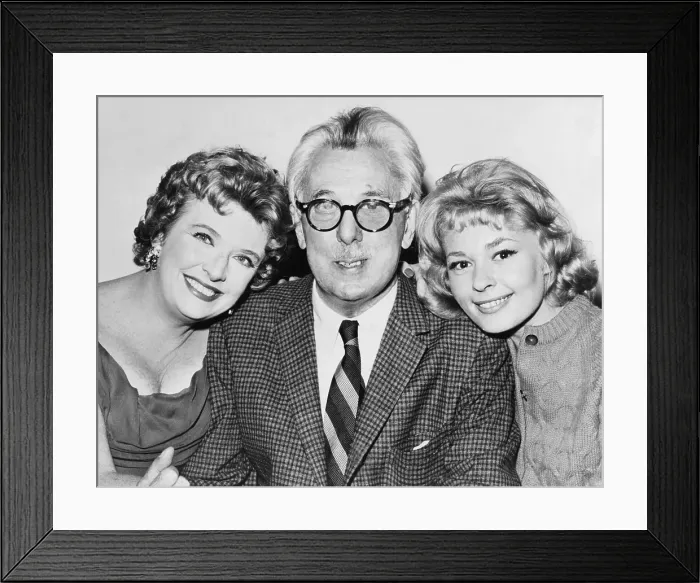 Framed Print : James Thurber (1894-1961) American humorist, cartoonist and editor of the New Yorker, with actress Peggy Cass (on left) and author Joan Anderson. 1960 Framed Print : James Thurber (1894-1961) American humorist, cartoonist and editor of the New Yorker, with actress Peggy Cass (on left) and author Joan Anderson. 1960