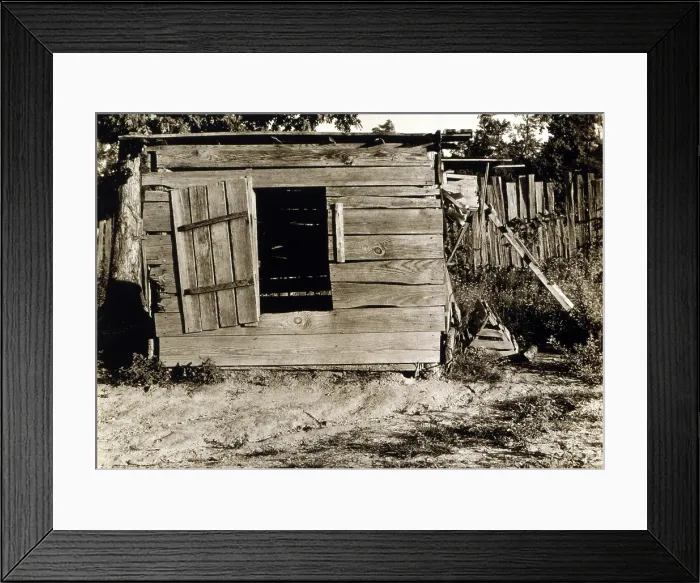 Framed Print : Chicken coop on the farm of Floyd Burroughs, cotton sharecropper, Hale County, Alabama. Published in the book, Let Us Now Praise Famous Men Framed Print : Chicken coop on the farm of Floyd Burroughs, cotton sharecropper, Hale County, Alabama. Published in the book, Let Us Now Praise Famous Men